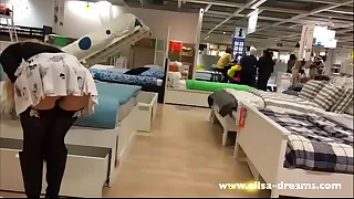 Upskirt and flashing only slightly panties on touching a famous shop 3